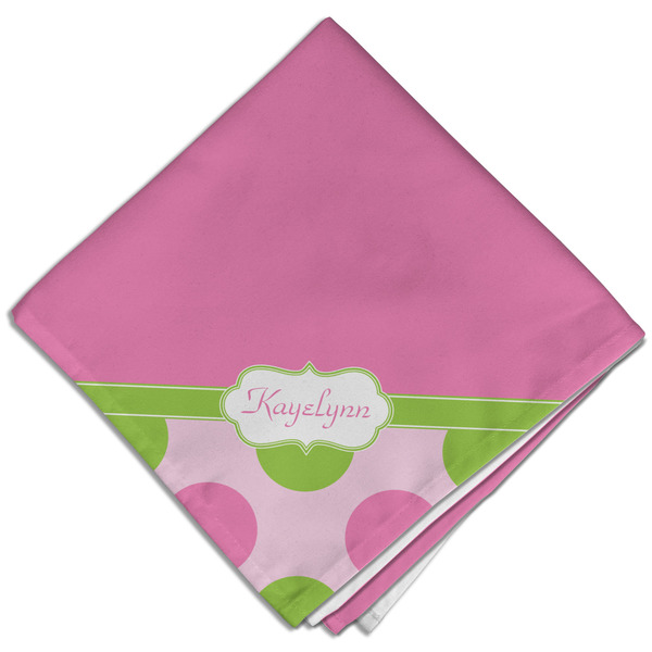 Custom Pink & Green Dots Cloth Dinner Napkin - Single w/ Name or Text