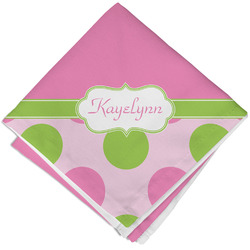 Pink & Green Dots Cloth Cocktail Napkin - Single w/ Name or Text