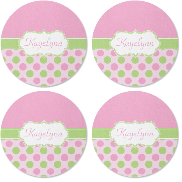 Pink & Green Dots Coaster Round Rubber Back - Apvl