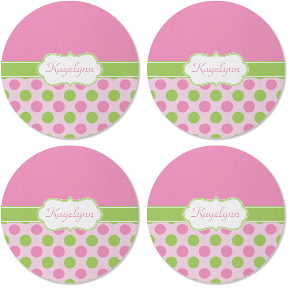Pink & Green Dots Coaster Round Rubber Back - Apvl