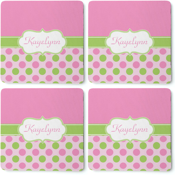 Pink & Green Dots Coaster Rubber Back - Apvl