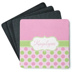 Pink & Green Dots Square Rubber Backed Coasters - Set of 4 (Personalized)