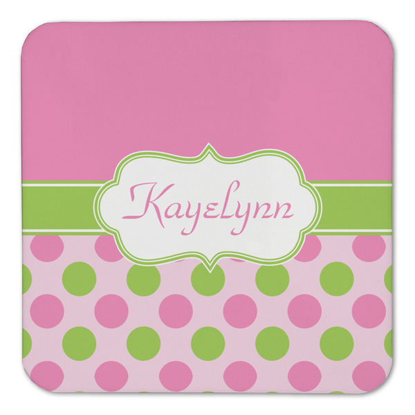 Pink & Green Dots Coaster Set - FRONT (one)