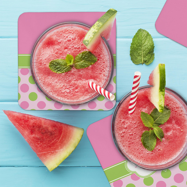 Pink & Green Dots Coaster Set - LIFESTYLE