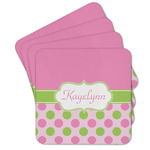 Pink & Green Dots Cork Coaster - Set of 4 w/ Name or Text
