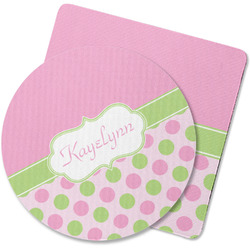 Pink & Green Dots Rubber Backed Coaster (Personalized)