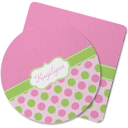 Pink & Green Dots Rubber Backed Coaster (Personalized)