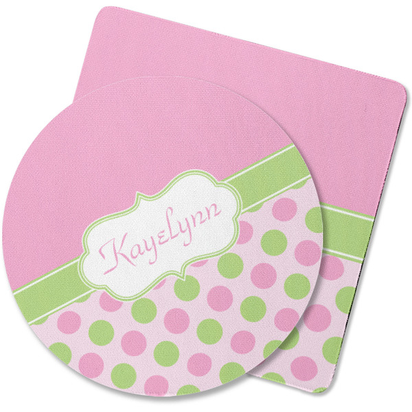 Custom Pink & Green Dots Rubber Backed Coaster (Personalized)