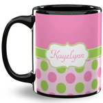 Pink & Green Dots 11 Oz Coffee Mug - Black (Personalized)