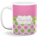 Pink & Green Dots 11 Oz Coffee Mug - White (Personalized)