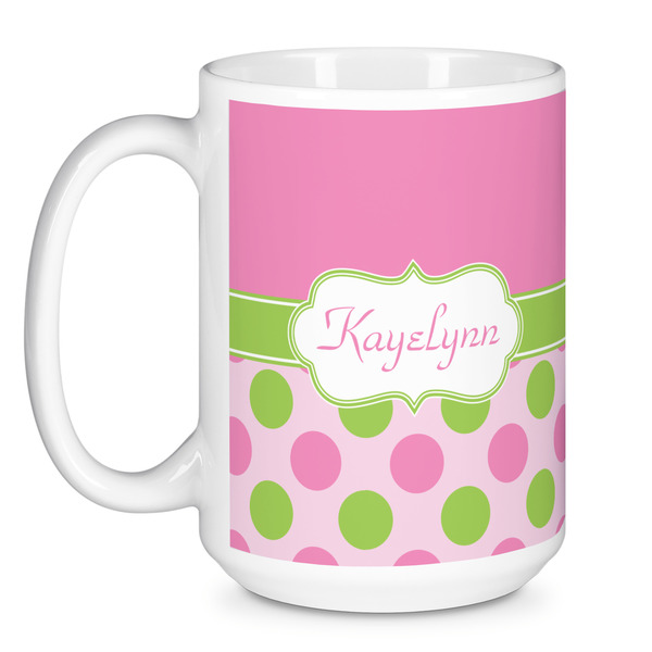 Pink & Green Dots Coffee Mug - 15 oz - White