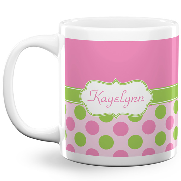 Custom Pink & Green Dots 20 Oz Coffee Mug - White (Personalized)