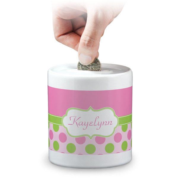 Custom Pink & Green Dots Coin Bank (Personalized)