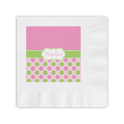 Pink & Green Dots Coined Cocktail Napkins (Personalized)