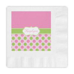 Pink & Green Dots Embossed Decorative Napkins (Personalized)