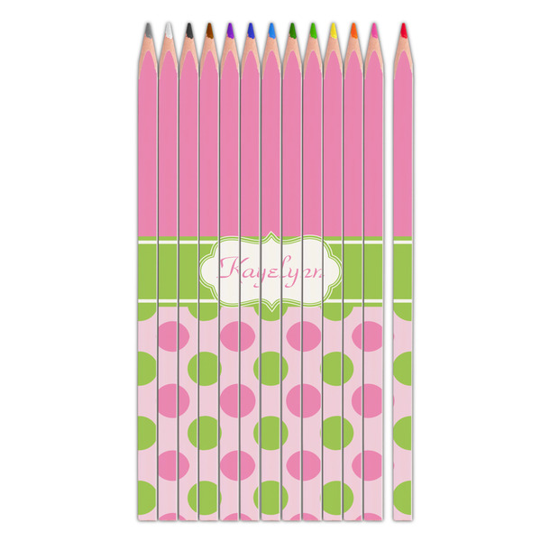 Custom Pink & Green Dots Colored Pencils (Personalized)