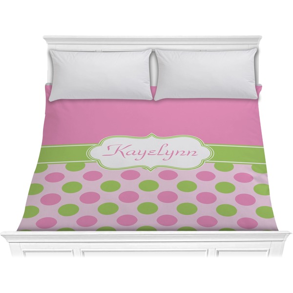 Custom Pink & Green Dots Comforter - King (Personalized)