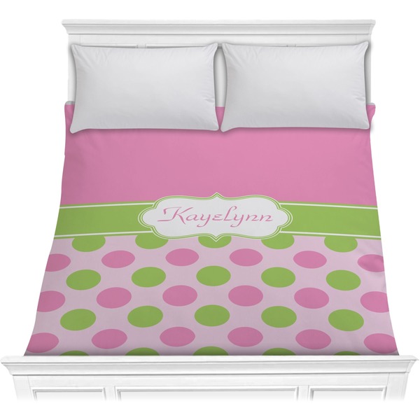 Custom Pink & Green Dots Comforter - Full / Queen (Personalized)
