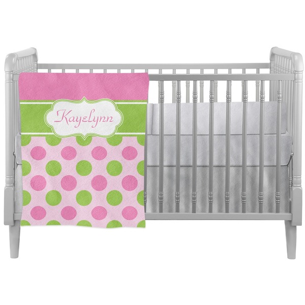Custom Pink & Green Dots Crib Comforter / Quilt (Personalized)