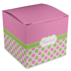 Pink & Green Dots Cube Favor Gift Boxes (Personalized)
