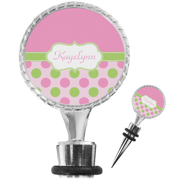 Custom Pink & Green Dots Wine Bottle Stopper (Personalized)
