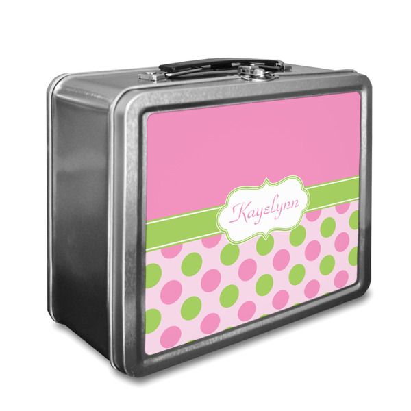 Custom Pink & Green Dots Lunch Box w/ Name or Text