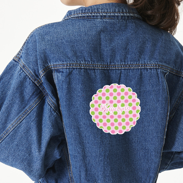 Custom Pink & Green Dots Twill Iron On Patch - Custom Shape - X-Large (Personalized)