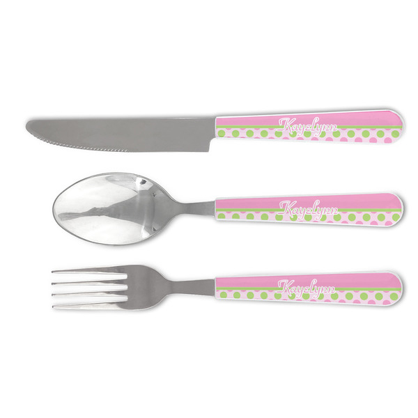 Custom Pink & Green Dots Cutlery Set (Personalized)