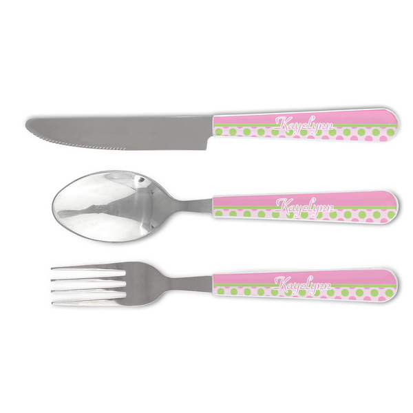 Custom Pink & Green Dots Cutlery Set (Personalized)