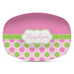Pink & Green Dots Plastic Platter - Microwave & Oven Safe Composite Polymer (Personalized)