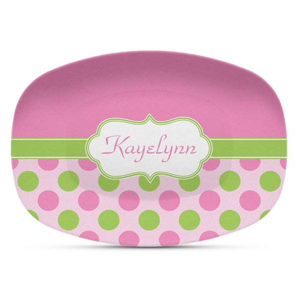 Custom Pink & Green Dots Plastic Platter - Microwave & Oven Safe Composite Polymer (Personalized)