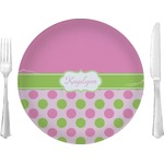 Pink & Green Dots 10" Glass Lunch / Dinner Plates - Single or Set (Personalized)