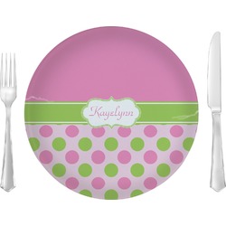Pink & Green Dots 10" Glass Lunch / Dinner Plates - Single or Set (Personalized)