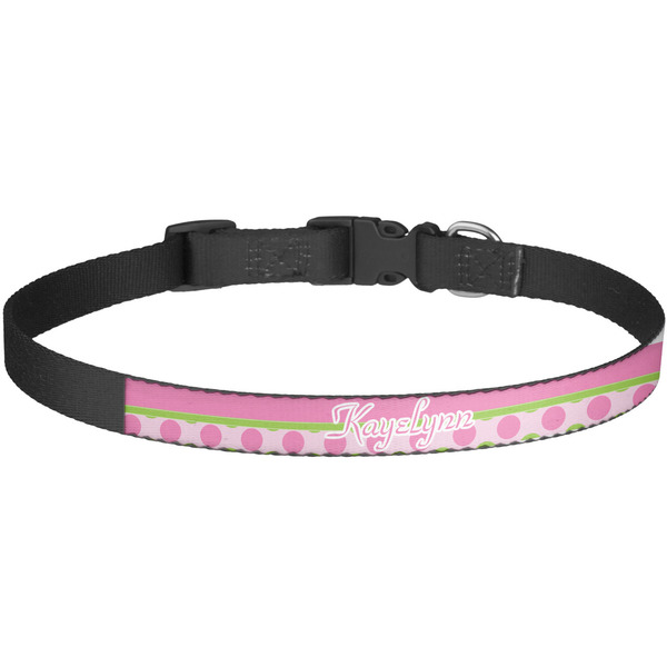 Custom Pink & Green Dots Dog Collar - Large (Personalized)