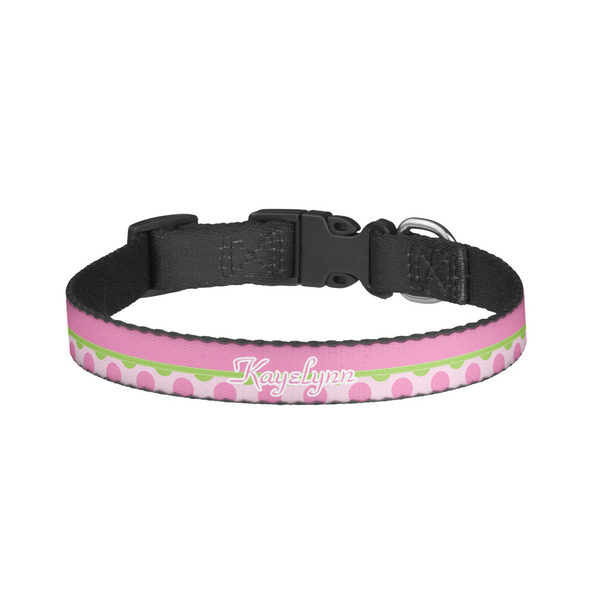 Custom Pink & Green Dots Dog Collar - Large (Personalized)