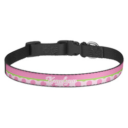 Pink & Green Dots Dog Collar - Medium (Personalized)