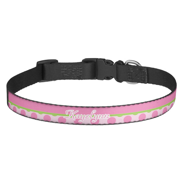 Custom Pink & Green Dots Dog Collar - Medium (Personalized)