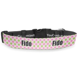 Pink & Green Dots Deluxe Dog Collar - Small (8.5" to 12.5") (Personalized)