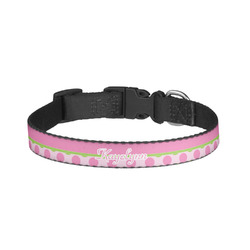 Pink & Green Dots Dog Collar - Small (Personalized)