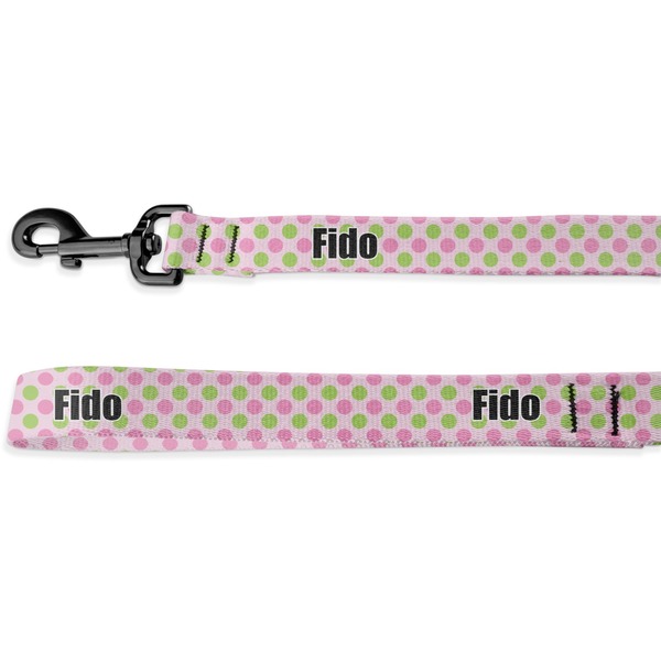 Custom Pink & Green Dots Deluxe Dog Leash - 4 ft (Personalized)
