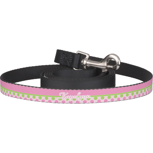 Custom Pink & Green Dots Dog Leash (Personalized)
