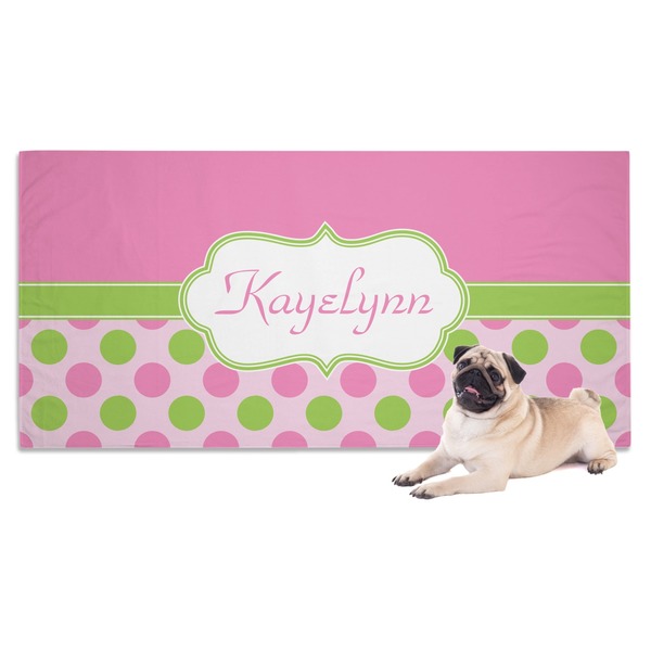 Custom Pink & Green Dots Dog Towel (Personalized)
