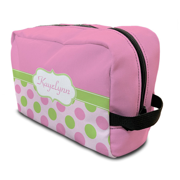 Custom Pink & Green Dots Toiletry Bag / Dopp Kit (Personalized)