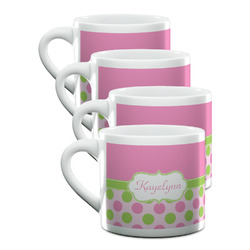 Pink & Green Dots Double Shot Espresso Cups - Set of 4 (Personalized)