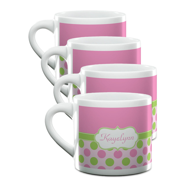 Custom Pink & Green Dots Double Shot Espresso Cups - Set of 4 (Personalized)