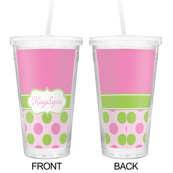 Pink & Green Dots Double Wall Tumbler with Straw - Approval