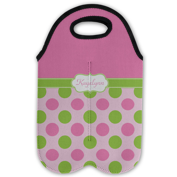 Pink & Green Dots Double Wine Tote - Flat (new)