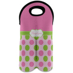 Pink & Green Dots Wine Tote Bag (2 Bottles) w/ Name or Text