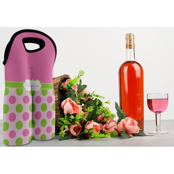 Pink & Green Dots Double Wine Tote - LIFESTYLE (new)