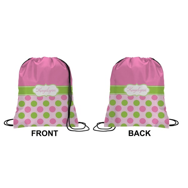 Pink & Green Dots Drawstring Backpack Front & Back Small